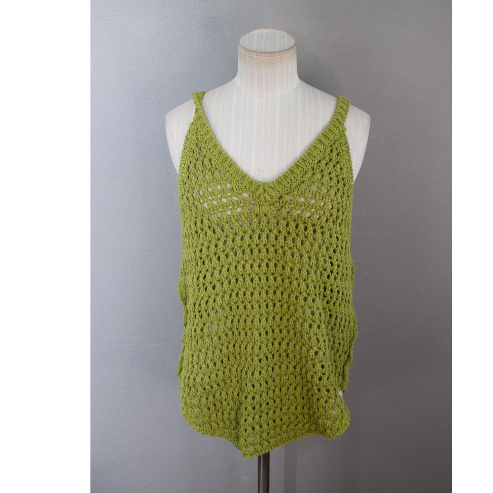 Free People FP Beach Fauxchet Tank Top Medium Green V-Neck Knit Women Boho